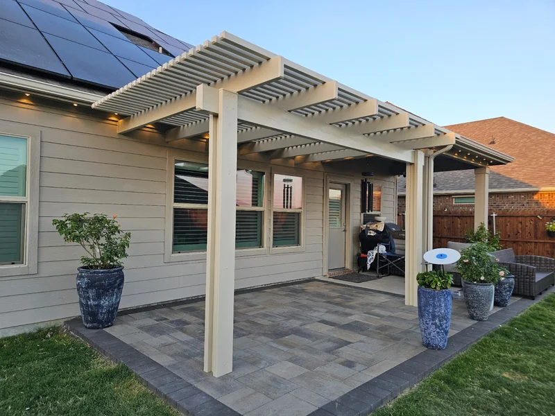 Custom lattice pergola with built-in lighting — DFW Metroplex