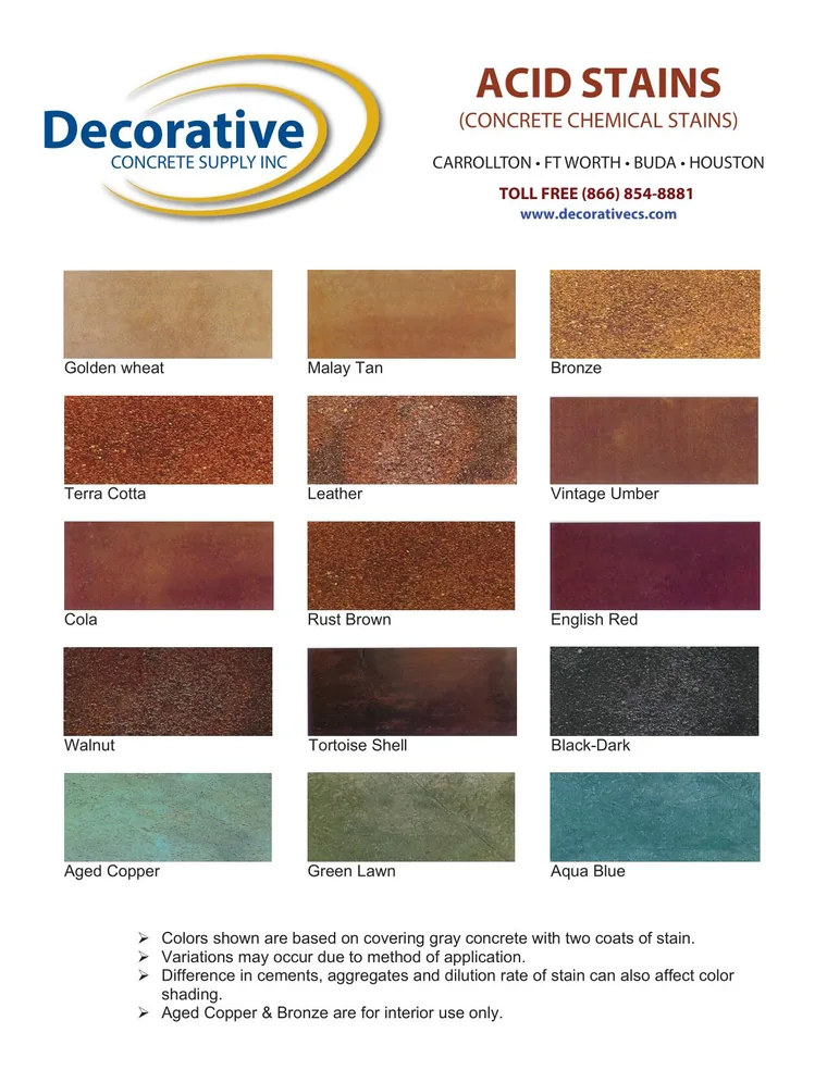 Acid & Water-Based Stain concrete color chart