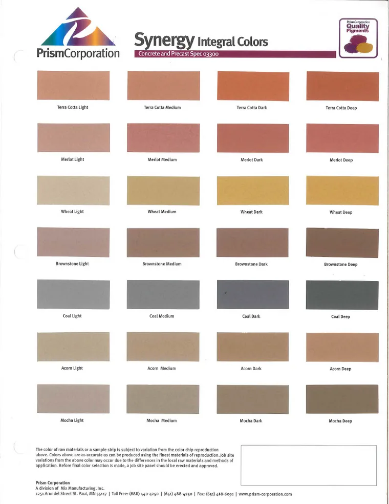 Synergy concrete color chart