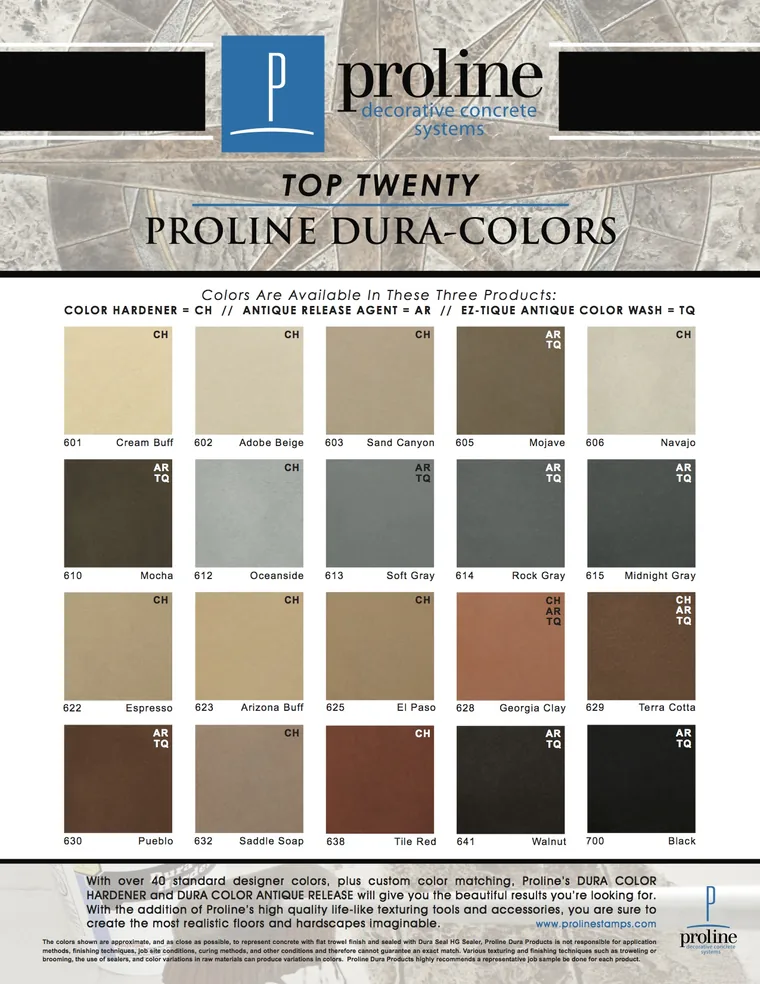 Top Twenty concrete color chart