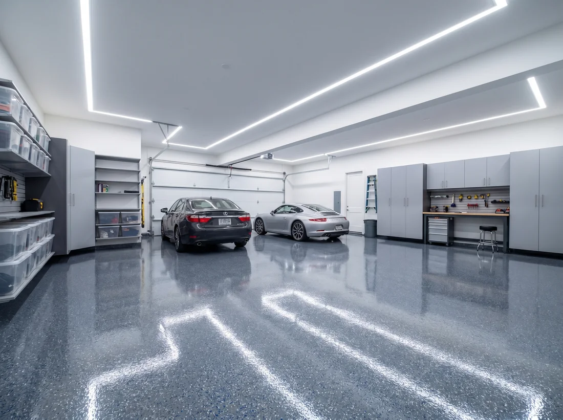 High-gloss metallic epoxy flake garage floor coating in a DFW home — CertiPro project