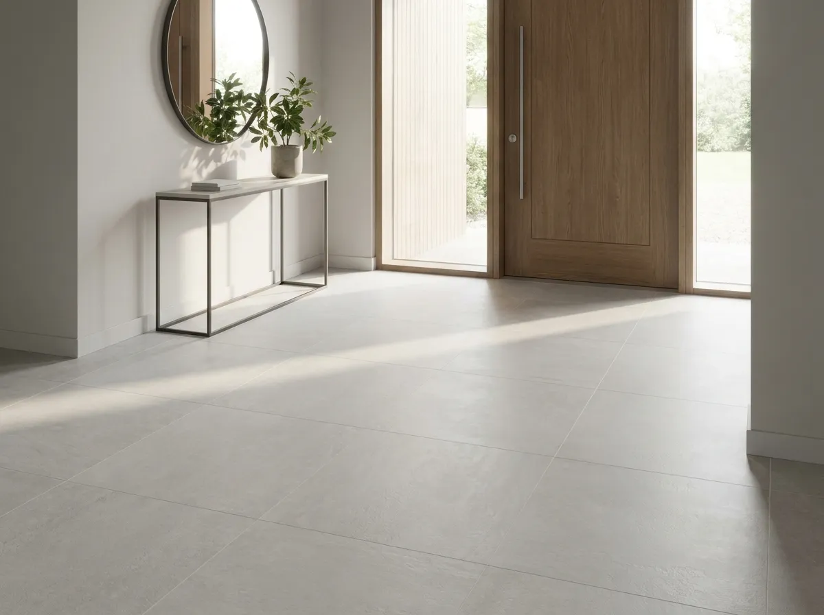 Large-format porcelain tile entryway floor installed by CertiPro in DFW