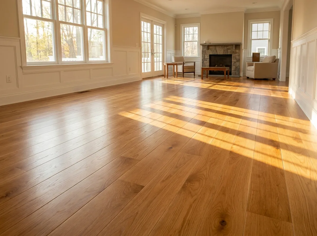 Refinished hardwood floor with warm satin finish — CertiPro DFW flooring project